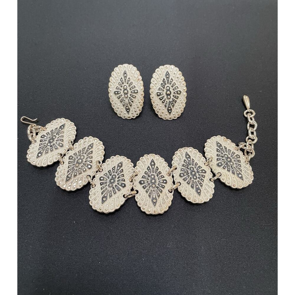 Vintage Marcasite‎ German Bracelet & Clip-on Earrings Made with Elocal Aluminum